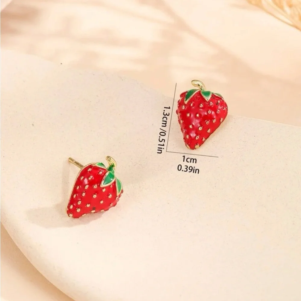 Strawberry Stud Earrings | Fruit Jewelry - Picture 6 of 7